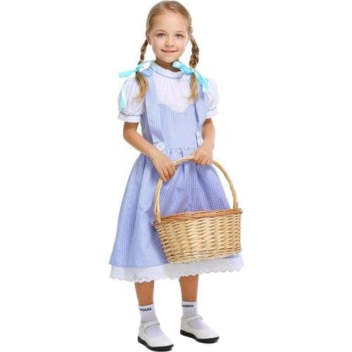 Primary Kid Girls Wizard Of Oz Dorothy Peasant Costume Child One Piece Dress Child Group Cosplay Clothing For Little Girls