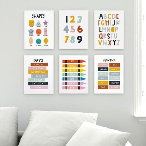 Days Months Shapes Number Letter ABC Wall Art Canvas Painting Nordic Posters And Prints Wall Picture For Kids Room Bedroom Decor