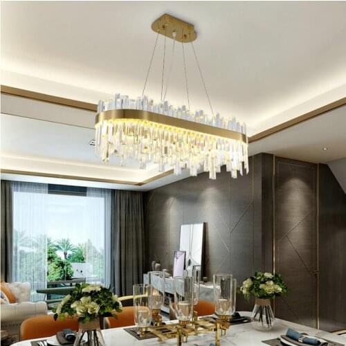 Crystal Living Room Chandelier Nordic Modern Luxury Bedroom Restaurant Decorative Light rectangle LED Light