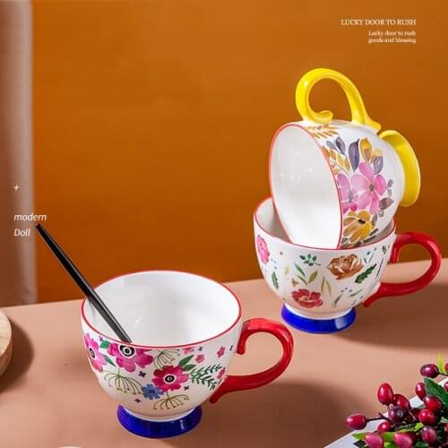 Nordic Cute Painted Ceramic Tea Cup Cup Milk Coffee Juice Drink Cup Insulated Water with Handle Reusable Cup