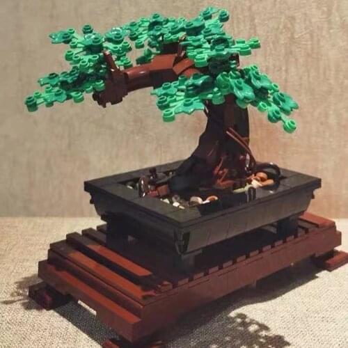 Moc Bonsai Tree Green Bush Flower Grass Plant Model Street Ornament Building Blocks Bricks DIY Assembly Educational Toy For Gift
