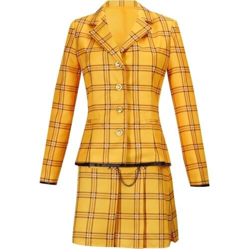 Film Clueless Cher Horowitz Dress Suit School Uniform College Jacket Skirt Stocking Halloween Cosplay Costume for Woman