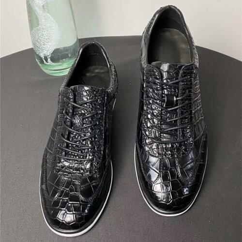 Authentic Real Crocodile Skin Male Casual Black Lightweight Sneakers Genuine Alligator Leather Men Lace-up Footwear Flats Shoes