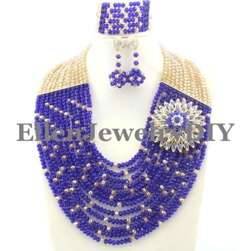 Best African Beads Jewelry Set Nigerian Party African Champagne/Blue Jewelry Sets Crystal Beads Jewelry Sets W10138