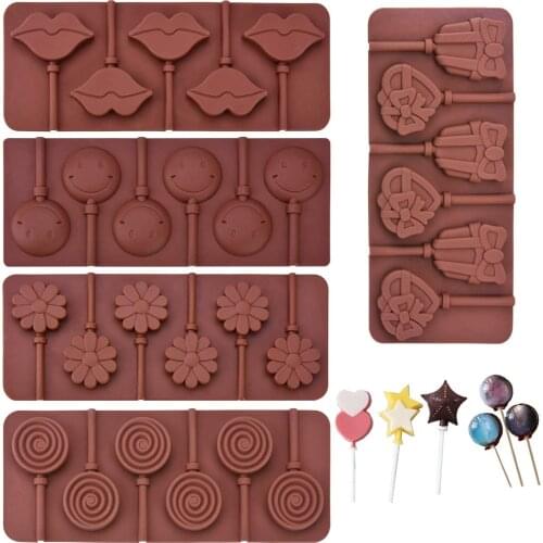 Cute Flower Round Silicone Lollipop Mold Jelly Candy Chocolate Soap Bakeware Mould Reusable Variety Shapes Cake Decorating Tools