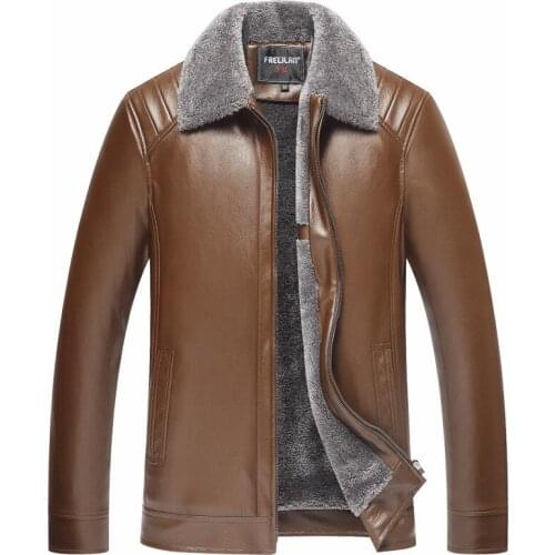 Mens leather jacket autumn winter plus velvet motorcycle faux leather coat men jackets middle-aged pu clothes lapel black brown