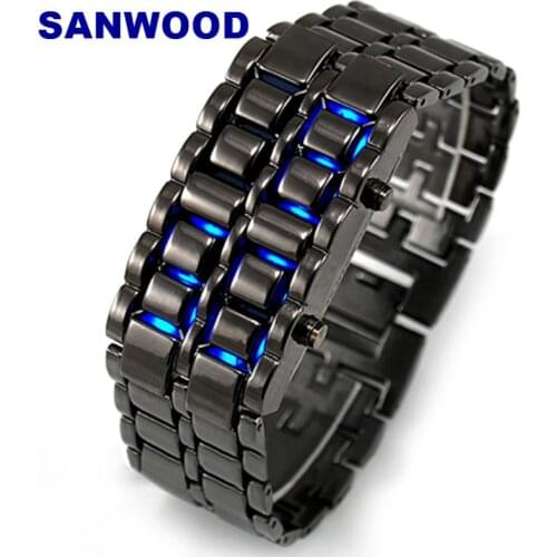 Mens Womens Lava Stainless Steel LED Digital Quartz Bracelet Watch Wristwatch Electronics Bracelet Relojes