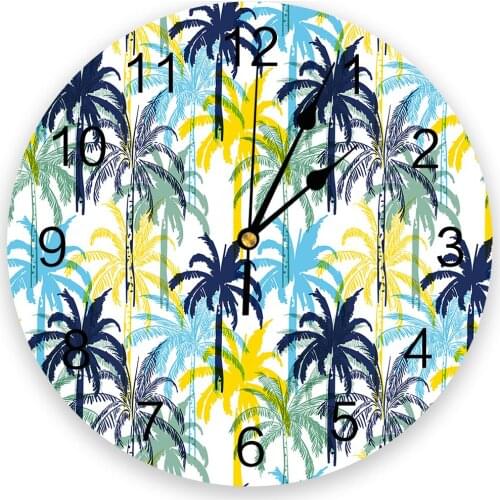 Coconut Tree Tropical Plant 3d Wall Clock Modern Design Farmhouse Decor Kitchen Vintage PVC Round Clock Living Room Decoration