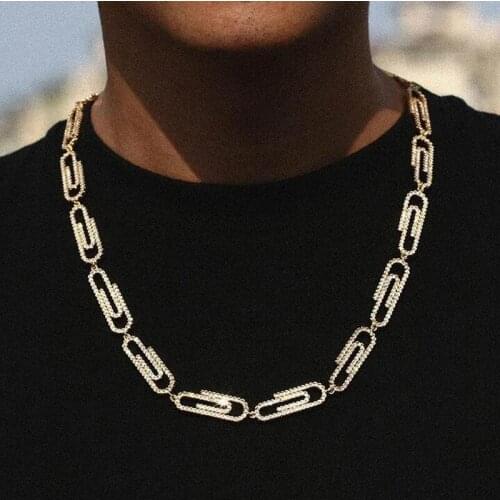 2021 New Paper Clip Chain Iced Out Cubic Zircon Necklace Gold Silver Color Cuban Links Hip Hop Fashion Jewelry For Women