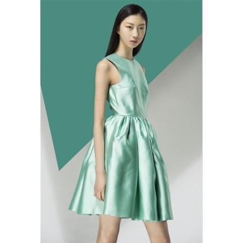 Customize Girls Womens Summer Satin Party Ball Gown Dress Ladies high waist O neck V-blackless slim sweet princess Tutu dresses