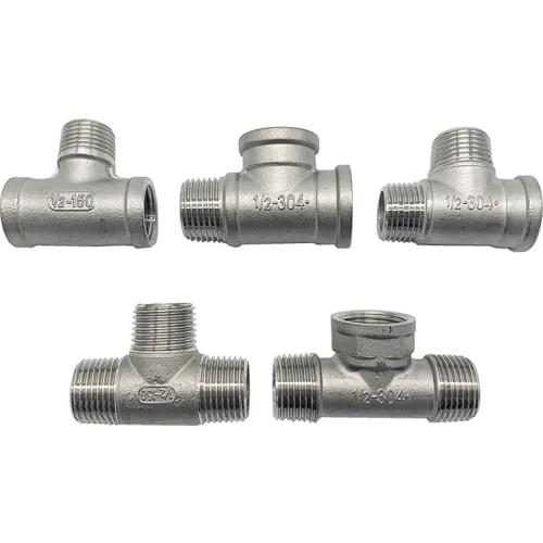All Types 1/2" BSPT Male Female Thread Tee 3 Ways 304 Stainless Steel Pipe Fitting Water Gas Oil Fuel Home Garden