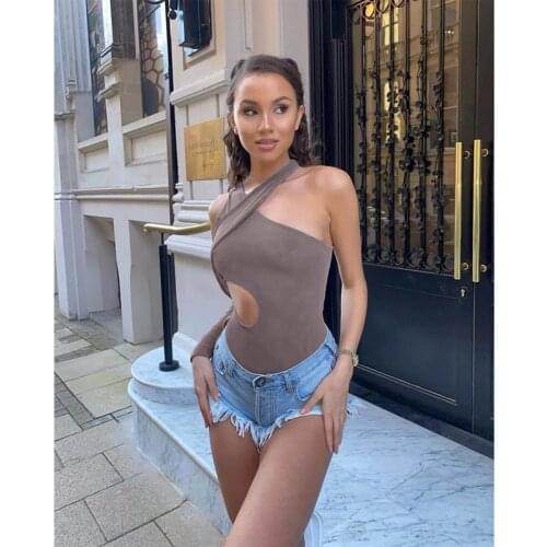 Sexy Bodysuit Summer Clothing Tops Nightclub Asymmetry Single-sleeved Hollow One-piece Club Outfits Lounge Y2k Clothes Wholesale