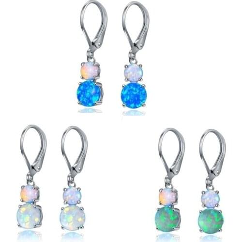 Fashion Long Dangle Earrings Vintage White/Blue Imitation Fire Opal Geometric Drop Earrings For Women Accessories Jewelry Gift