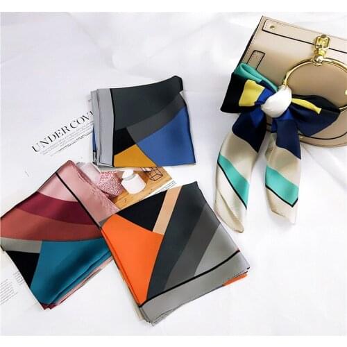 Scarf Women Geometry Printed Square Silk Scarves 70*70cm 2019 New Fashion Small Headband Neck Kerchief Bag Scarf