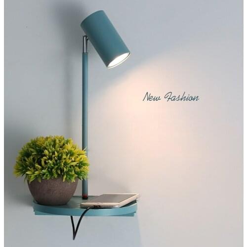 Blue White Black Indoor Wall Lamps For Children Room Bedroom Study Room USB Charging Port Indoor Light Head Rotating Sconce