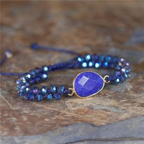 Blue Natural Stone beaded Macrame Bracelet Braided Bracelets Center Charm beaded Wrap Bracelet BOHO Handmade Jewelry Dropship