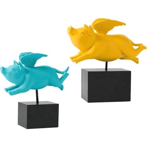 Nordic Modern Cartoon flying pig Character Sculpture Desktop Ornaments Corroded Elf Home Decoration Accessories Crafts Statue