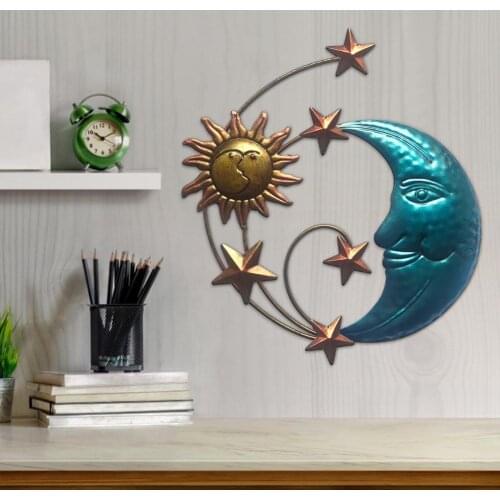 Modern Metal Sun Moon Wall Hanging Decor Creative Sun Moon Statue Hanging Ornaments Decor For Home Living Room Wall Decoration