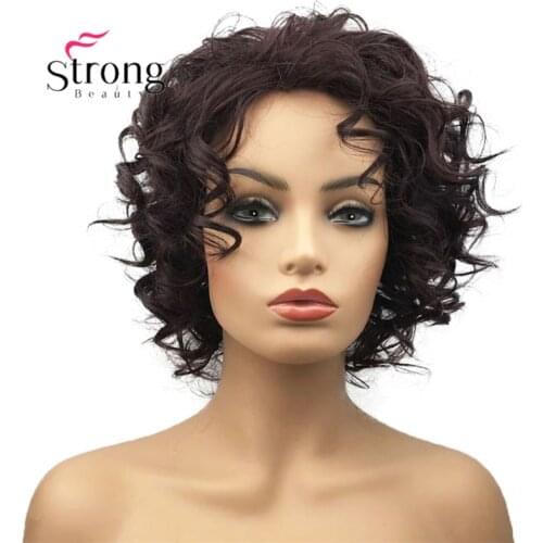 StrongBeauty Short Curly Dark Maroon Red mix Highlighted Heat Resistant Full Synthetic Wig
