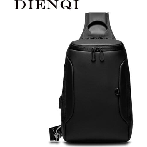 DIENQI Men Anti-theft Crossbody Bags Male Waterproof USB Charging Pack Short Trip Messenger Sling Bag Shoulder Bag Black