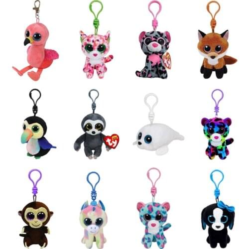Ty Beanie Big Eyes Keychain Pendant Sloth Monkey Cat Fox Puppy Rabbit Soft Plush Backpack Decor Doll Birthday Gift For Kids10CM