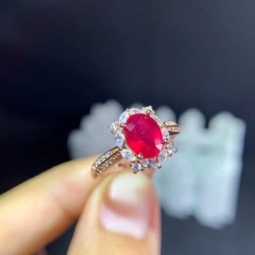 Jewelry 925 Silver Ruby Ring for Daily Wear 6mm*8mm Natural Ruby Silver Ring Brithday Gift for Young Girl