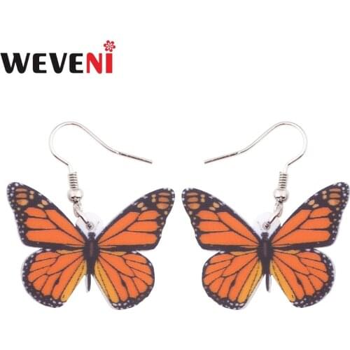 WEVENI Acrylic Drop Dangle Long Big Insect Monarch Butterfly Earrings For Women Newest Fashion Jewelry Spring Summer Accessories