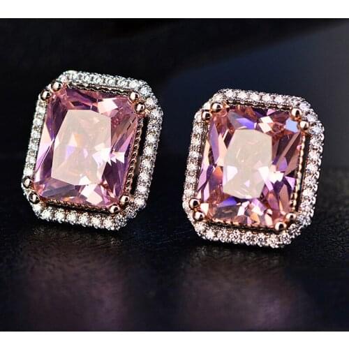 Colorful 100% 925 Sterling Silver Fine Jewelry Earring Arrival Pink Quartz Womens Romantic Wedding Stud Earrings Party Gift