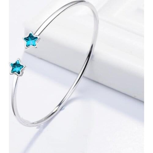 Sole Memory Azure Star River Five-pointed Star Blue Tide 925 Sterling Silver Female Literary Resizable Bangles SBR101