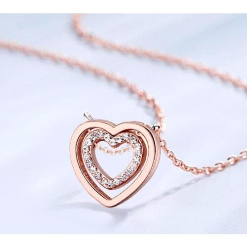 1pcs Fashion Women Necklace Double Heart Zircon Pendant Necklace For Women Clavicle Chain Women Necklace Jewelry Wedding Gifts
