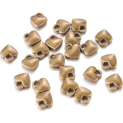 100pcs Tibetan Style Alloy Pendants Charms Heart Bronze 8x7x2.5mm For DIY Jewelry Finding Making Necklaces