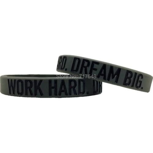 100pcs Inspirational Quote WORK HARD DREAM BIG wristband silicone bracelets free shipping by ePacket A