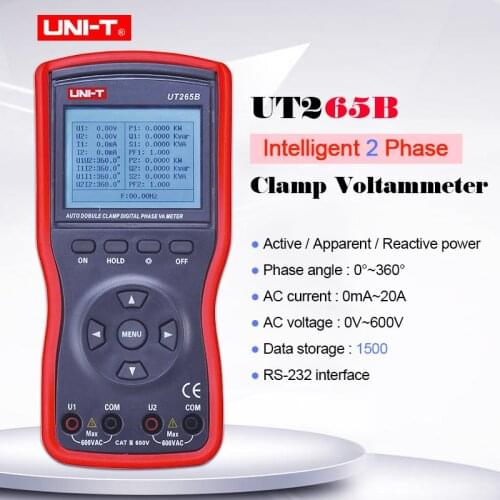 2/3 Phase Clamp Voltammeter UNI-T UT265B;Dual-clamp phase volt-ampere meter,Active/Apparent/Reactive power;Data storage RS-232