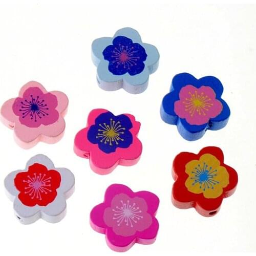 20pcs 20mm Wood Dye Flower Round Spacer Beads For Baby DIY Crafts Kids Toys Spacer Beading Bead Jewelry Making DIY