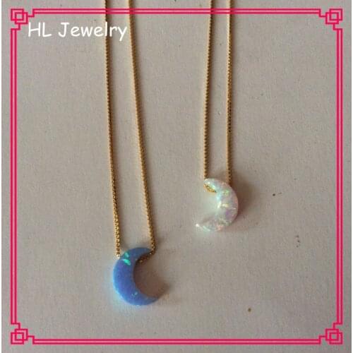 20PCS Lot 8*11MM White & Blue 925 Sterling Silver Jewelry Synthetic Opal Moon Silver Necklace