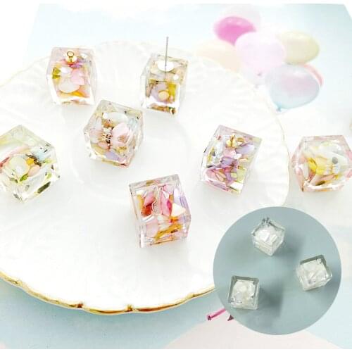 4pcs Original Handmade Material DIY Earrings Ear Pendant Pendant Material Built-in Seven Color Shell Acrylic Cube Accessories