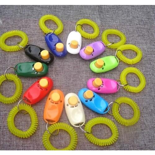 500pcs Pet Dog Button Click Clicker Trainer Training Obedience Agility Aid Wrist Strap Accessories SN3709