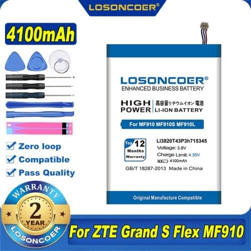 LOSONCOER 4100mAh LI3823T43P3H715345 Li3820T43P3h715345 For ZTE Grand S Flex / MF910 MF910S MF910L MF920 MF920S MF920W+ Battery