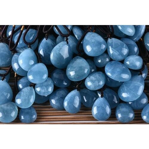 Aquamarine blue drop pendant necklace 18inch wholesale beads nature FPPJ for woman wedding 2019