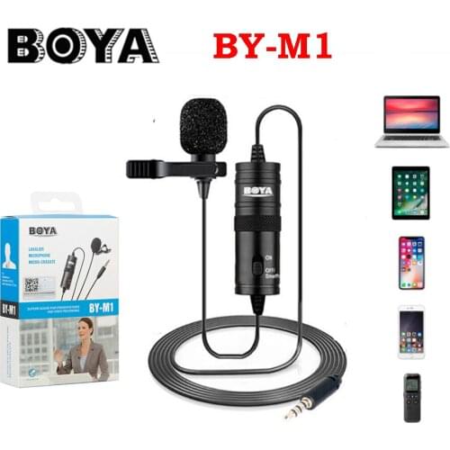 Microphone BOYA BY-M1 BY 6m Clip-on Lavalier Mini Audio 3.5mm Collar Condenser Lapel Mic for recording Canon iPhone DSLR Cameras