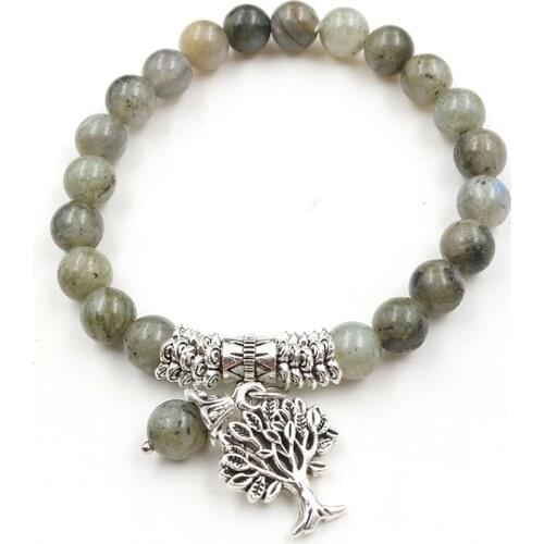 Labradorite Beaded Handmade Bracelets Charms Tree of Life Love Friendship Braceleets Femme Jewelry Natural Stone Energy Supply
