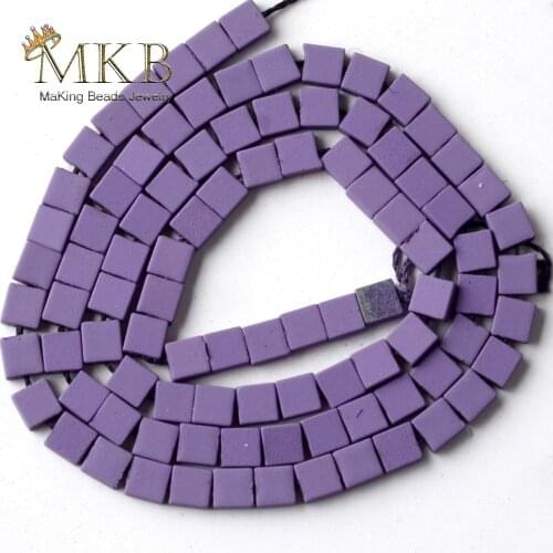 4*4mm Natural Stone Purple Hematite Stone Rubber Matte Squar Beads Space Loose Beads For Jewelry Making Diy Bracelet Strand15"