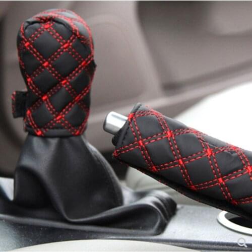 2 in 1 set of car artificial leather shift knob cover handbrake cover cover for Mitsubishi ASX Outlander Lancer Evolution Pajero