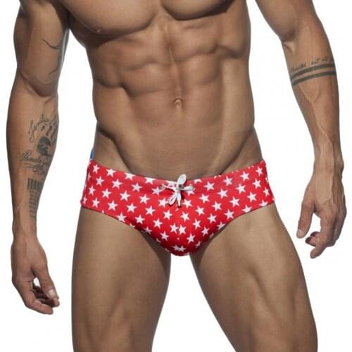 Men Summer Beach Drawstring Star Print Swimming Pants Swimwear Briefs Underwear