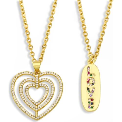 FLOLA Gold Vermeil Heart Necklace For Women CZ Pave Oval Love Pendant Necklace Cubic Zirconia Jewelry Valentines Day Gift nkeu43
