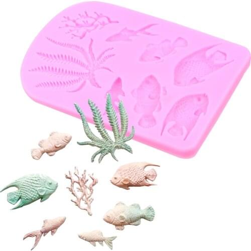 Sea Coral Cupcake Cake Border Fondant Cake Decorating Tools Chocolate Moulds Bakeware Ocean Series Fish Seaweed Mould DIY
