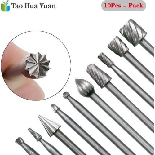 10PCS HSS Routing Router Bits Burr Rotary Tools Rotary Carving Carved Knife Cutter Tool Engraving Wood Working Used for Dremel A