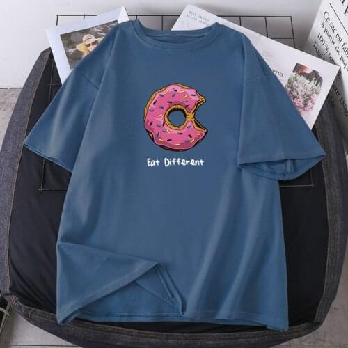 Oversize Summer Tops 2021 New O-neck Donuts Eat Different Woman T-shirts Fashion Lady Clothing Short Sleeve High Quality Tees