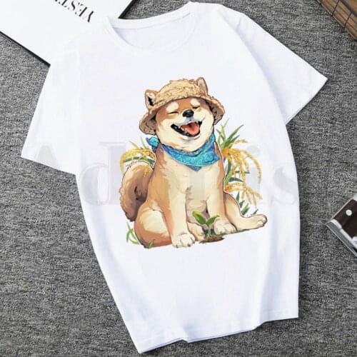 Funny Animal Dogs Kawaii Japanese Shiba Inu Short Sleeve Female Tops Tees Harajuku Vogue VintageT Shirts Womens T-shirt