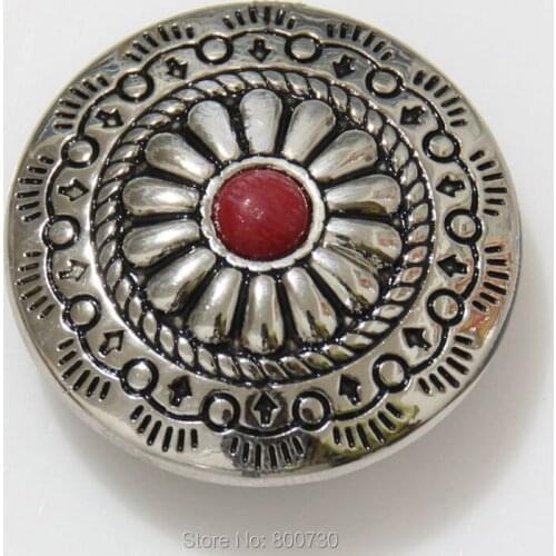 KB306) 10pc 1-1/8'' Western Concho Silver w/ Red Stone Leathercraft